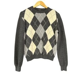 Argyle Pattern Crew Neck Sweater - Gray and Cream